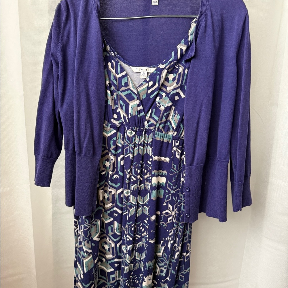 CAbi Purple and Blue Geometric Tunic Top